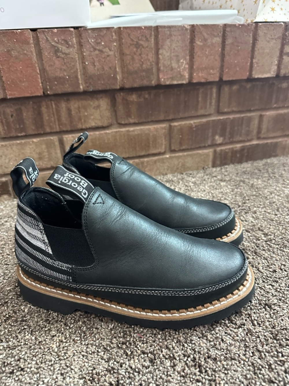 Georgia Boot 3" Romeo Black Striped Leather 7.5 NWOB Style #GB00423
